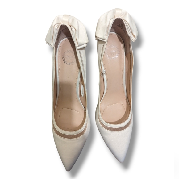 I. Miller Reyhan Women's Pumps Heels Pointed Toe White Bow Satin Mesh Bridal- 10 - Picture 3 of 10